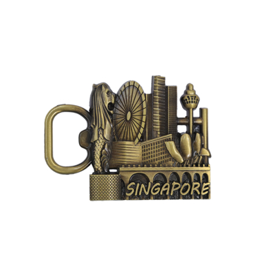 주문 Antique Gold Singapore Signage Bottle Opener Vintage Metal Die-casting Round 2.5 온라인 제조